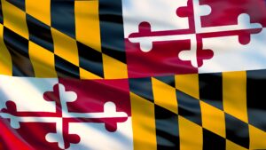 Maryland flag. Waving flag of Maryland state, United States of America. 3d illustration