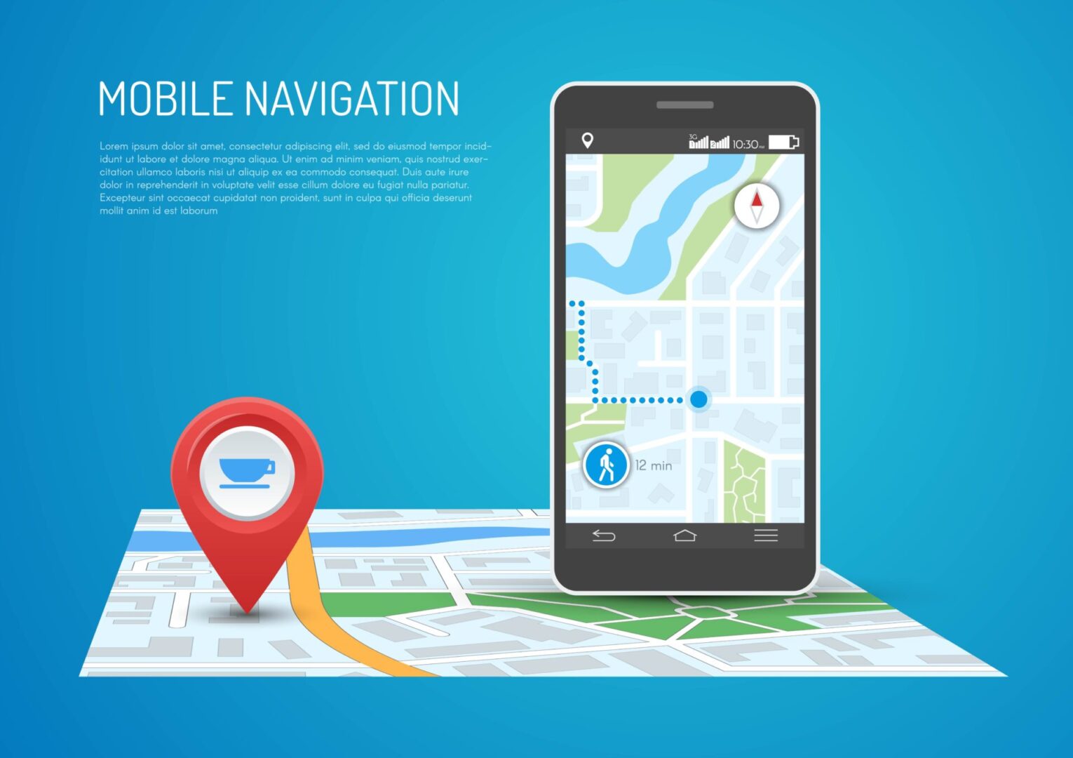 Vector,Illustration,Of,Smartphone,With,Mobile,Navigation,App,On,Screen.