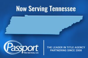 White text with the map of Tennessee and Passport Title Services LLC logo