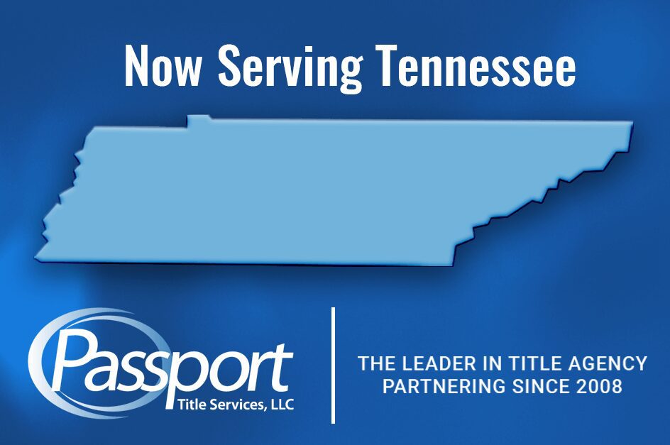 White text with the map of Tennessee and Passport Title Services LLC logo